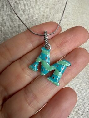 Retired Brighton Enamel Initial "M" Necklace 925 Sterling Silver